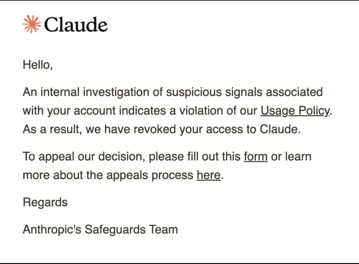 Email khoá tài khoản từ Anthropic